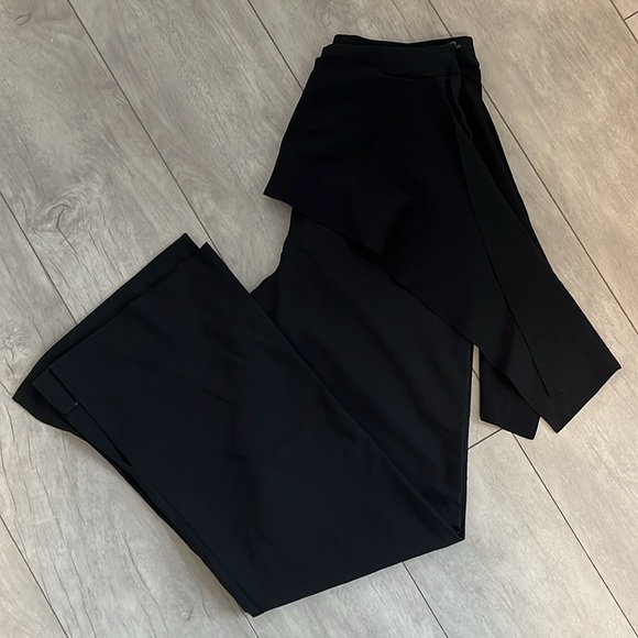 3.1 PHILLIP LIM Black Wool Blend Side Drape High Rise Wide Leg Pant, Size 8 - Picture 4 of 14